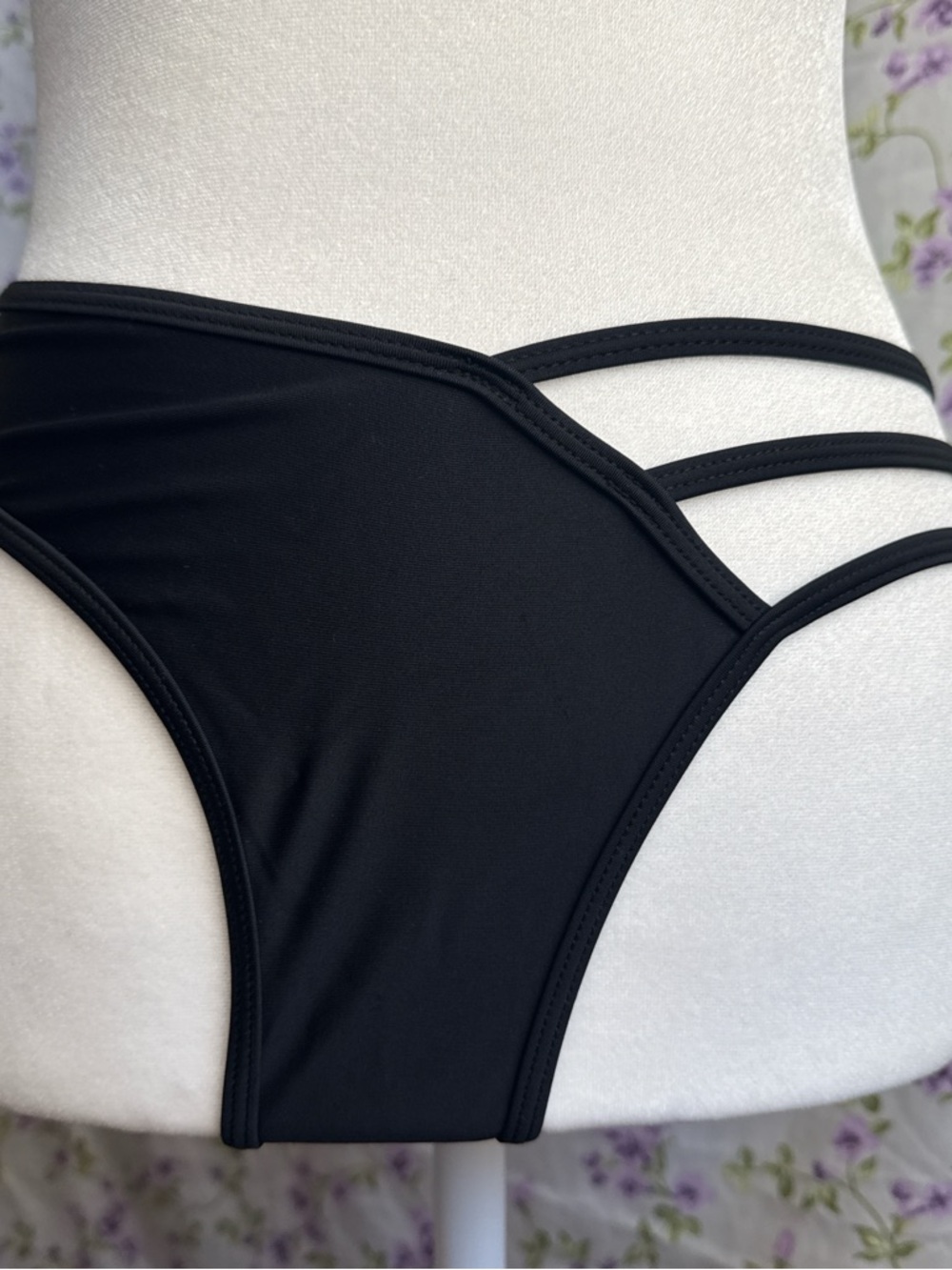 Women's Black Strappy Bikini Bottom - Sleek Swimwear